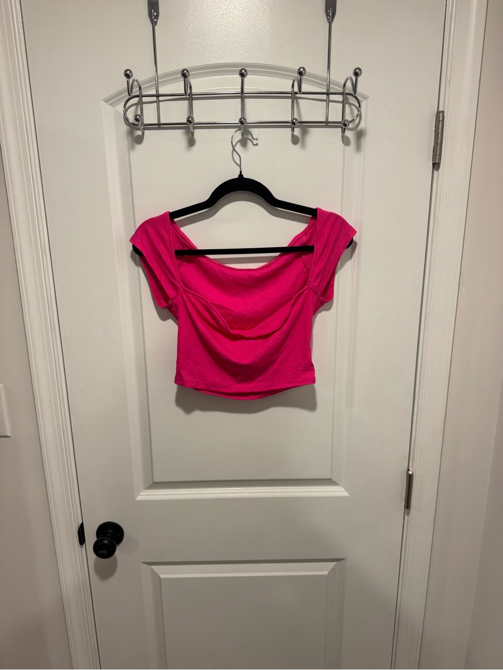 Draped Off-Shoulder Crop Top in Hot Pink